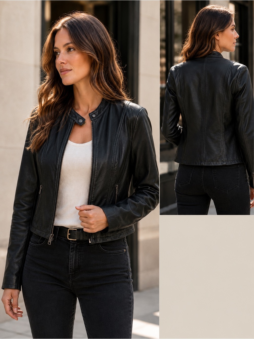 G.H. Bass & Co. Women's Brown Faux Leather Moto Jacket size medium